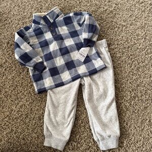 NWT’s Carters Plaid Blue and Gray Pullover with Gray Pants Set 18 months